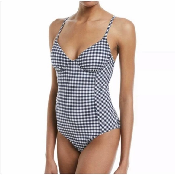 NWT!! Tory Burch Navy Gingham One Piece Swimsuit - Small